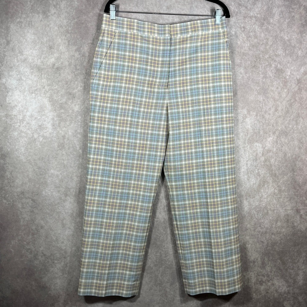COS Dress Pants‎ Womens 10 Blue Plaid Wool Blend Trousers Straight Academia NEW